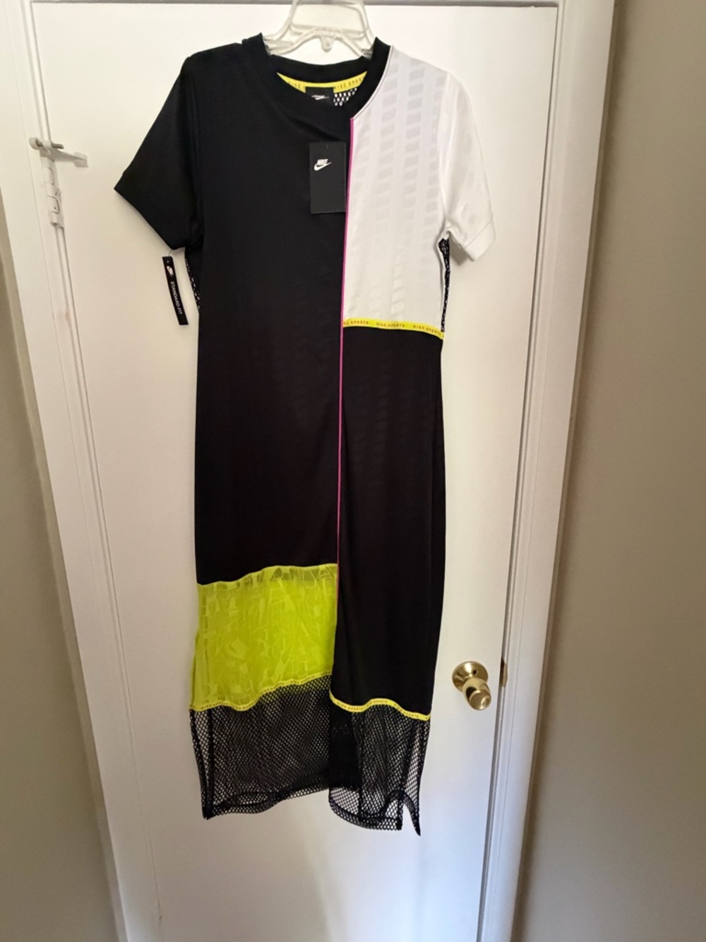 Nike Black, White & Neon Yellow Colorblock Maxi Dress